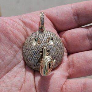 10KT Yellow Gold Diamond Articulating Shush Finger Emoji Pendant Charm 17.5 Gram